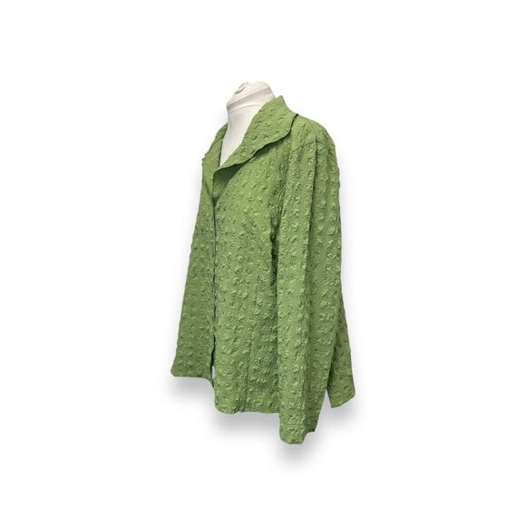 Rafael Womans Textured Lime Green Abalone Button-Up Plisse Shacket Blouse 2X - Picture 2 of 9